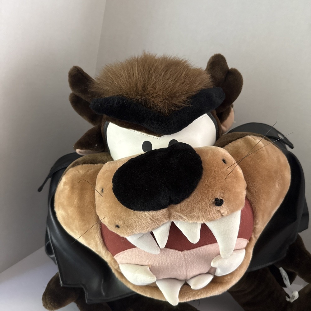 Vintage LARGE 24" Looney Tunes Taz Tasmanian Devil Plush in Leather Jacket 1997